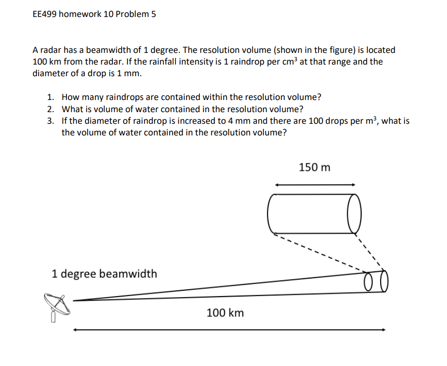 Radar Resolution Volume EE499 homework 10 Problem 5 A radar has a beamwidth | Chegg.com