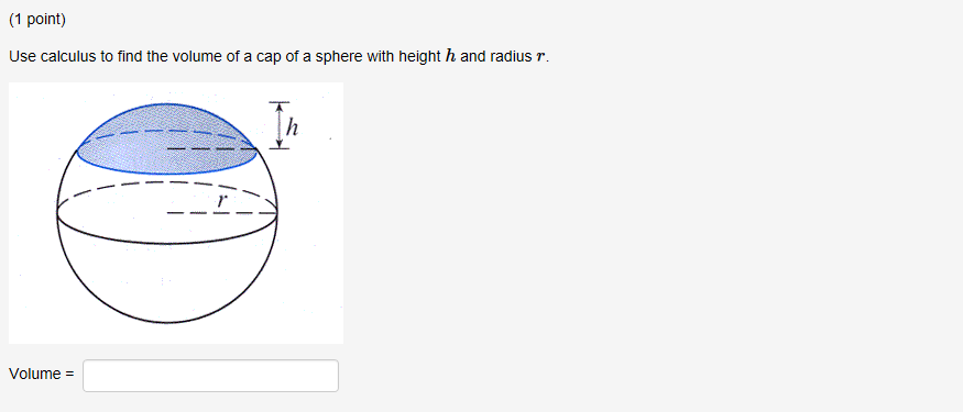 A cap of a sphere with radius r and height h discount