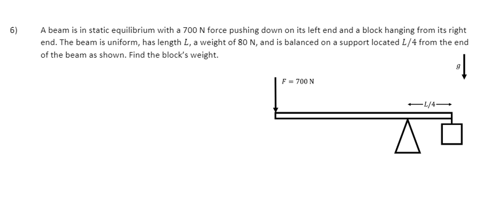 Solved A beam is in static equilibrium with a 700 N force | Chegg.com