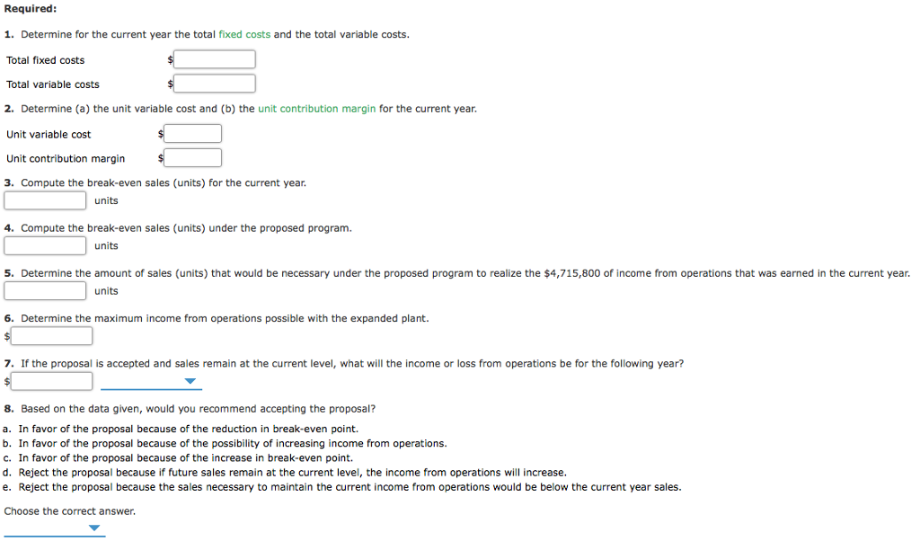 Solved Break Even Sales Under Present And Proposed Chegg