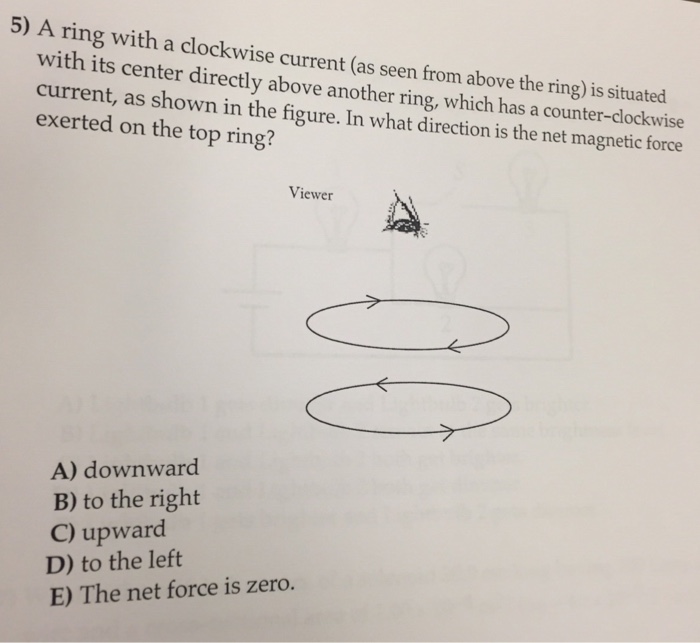 Solved 5) A ring with a clockwise current (as seen from | Chegg.com