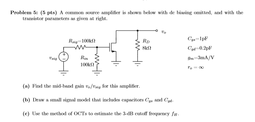 Solved Problem 5: (5 pts) A common source amplifier is shown | Chegg.com
