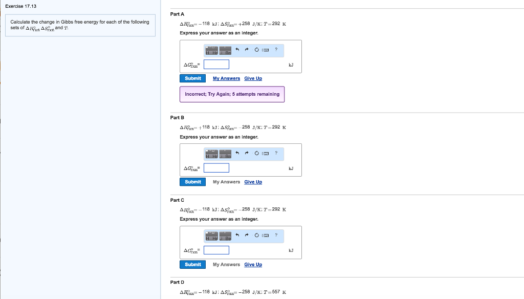 Solved Calculate the change in Gibbs free energy for each of | Chegg.com