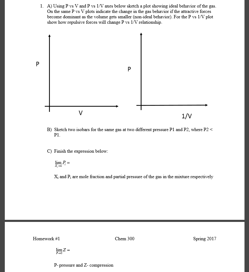 Solved Using P vs V and P vs 1/V axes below sketch a plot | Chegg.com