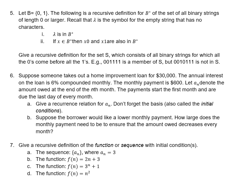 Solved Let B= {0,1}. The Following Is A Recursive Definition | Chegg.com