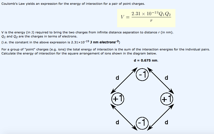 Solved Coulomb's Law yields an expression for the energy of | Chegg.com