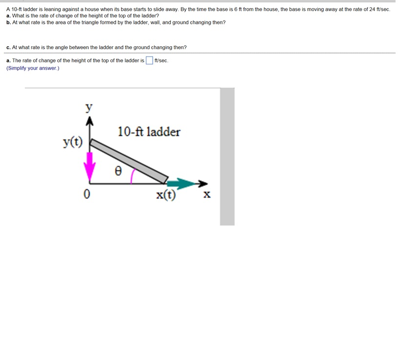 Solved 10ft ladder is leaning against a house when its base