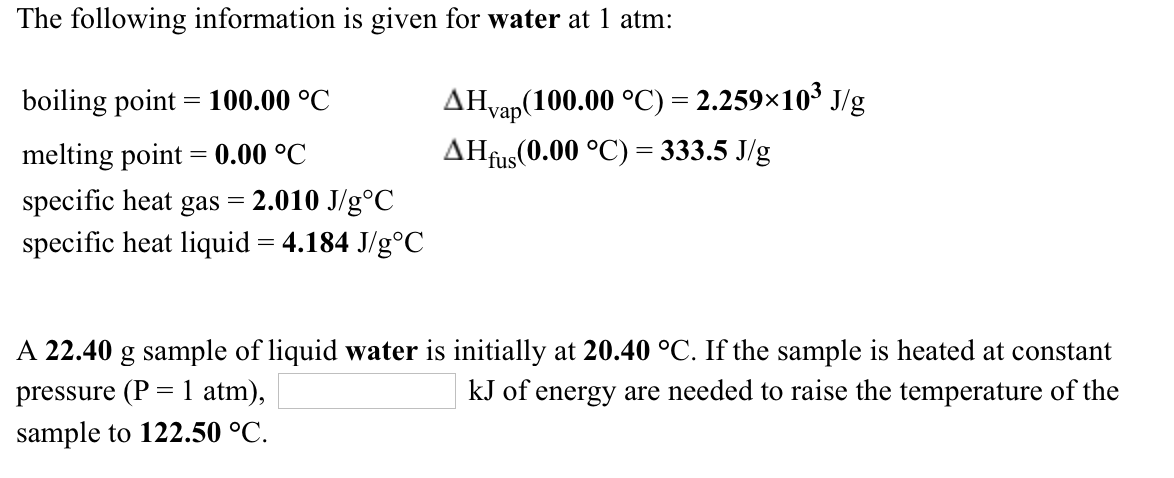 Solved The following information is given for water at 1 | Chegg.com