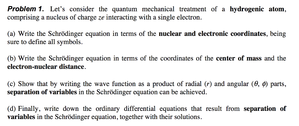 Solved Problem 1. Let's consider the quantum mechanical | Chegg.com