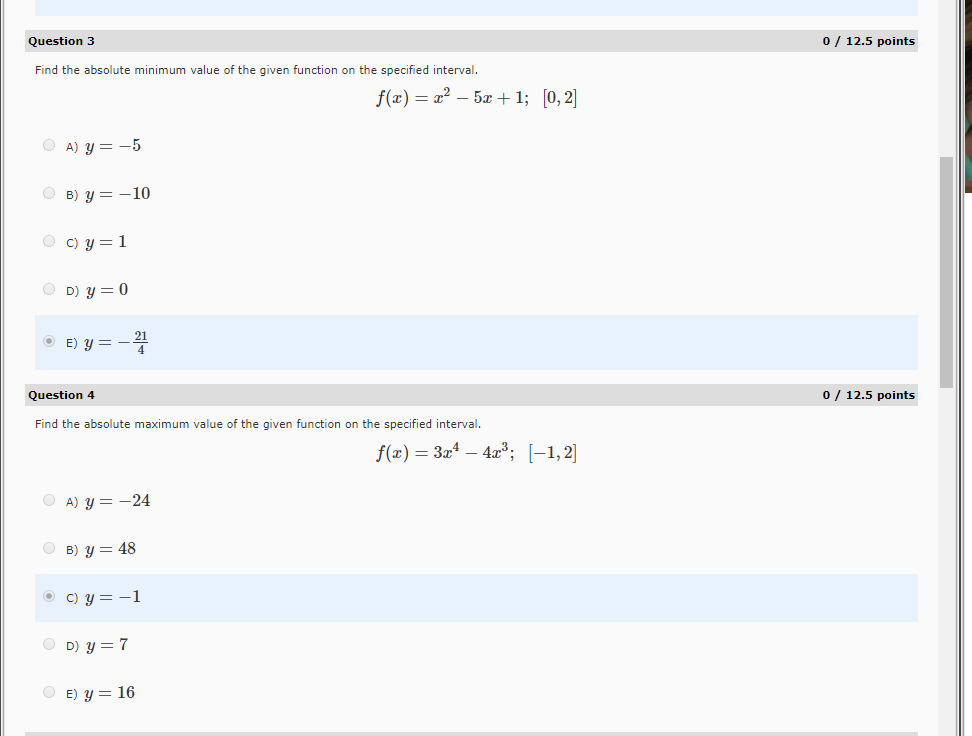 Solved Question 3 0 12.5 points Find the absolute minimum | Chegg.com