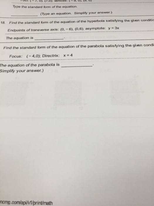 standard form equation can c be negative