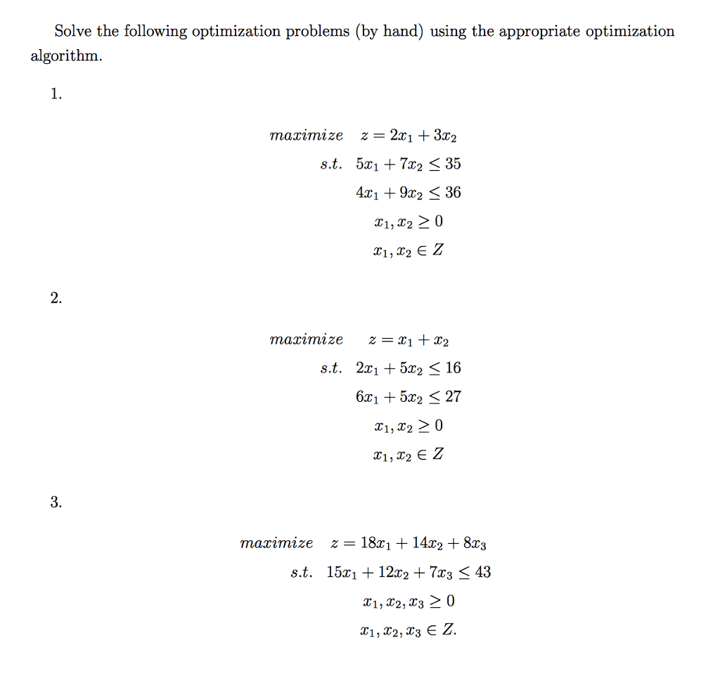 Solved Solve The Following Optimization Problems (by Hand) | Chegg.com