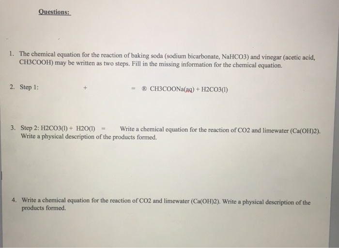 Solved The chemical equation for the reaction of baking soda