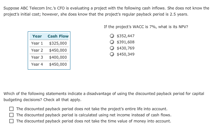 Solved Suppose ABC Telecom Inc.?s CFO is evaluating a | Chegg.com