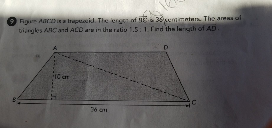 Solved Figure ABCD is a trapezoid. The length of BC is 36 | Chegg.com