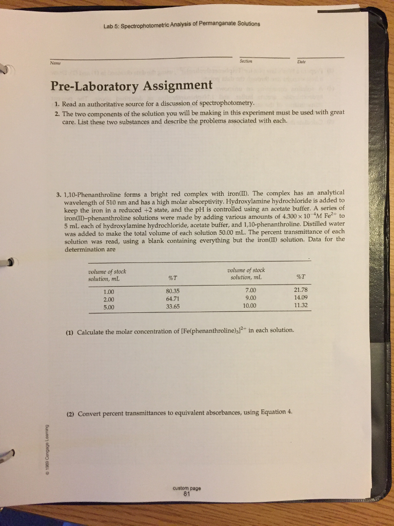 Solved Lab 5 Spectrophotometric Analysis of Permanganate