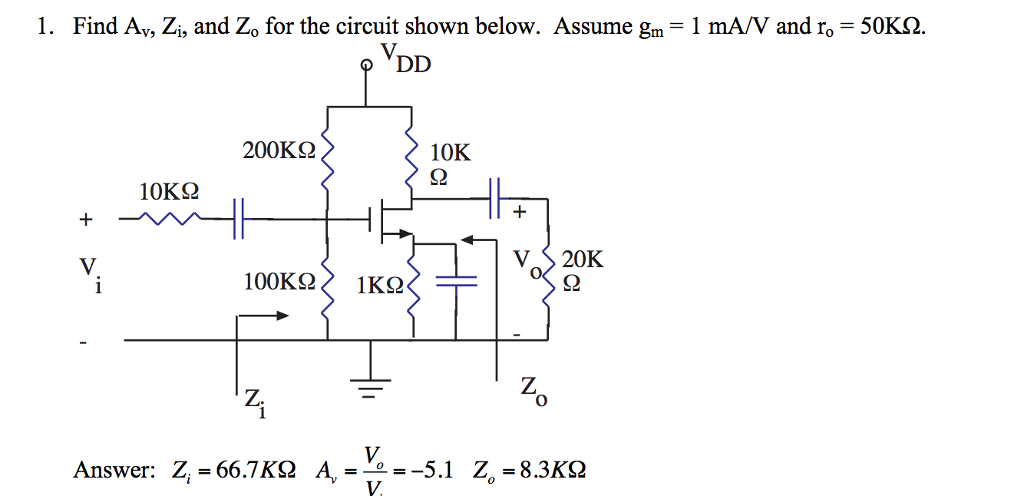 Solved Find A_v, Z_i, and Z_0 for the circuit shown below. | Chegg.com