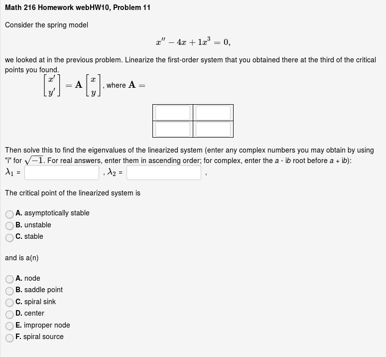 Solved Math 216 Homework WebHW10, Problem 11 Consider The | Chegg.com