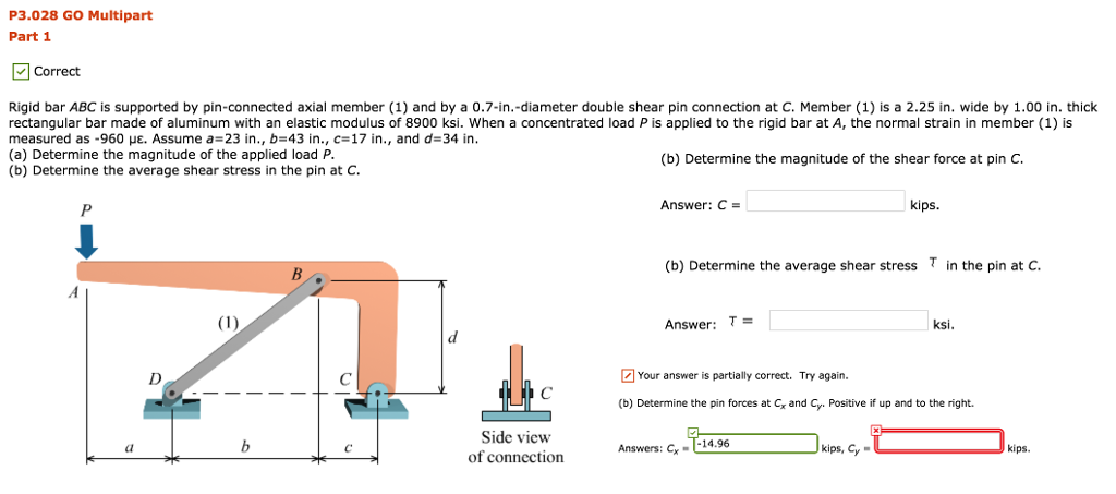 Solved Rigid Bar Abc Is Supported By Pin Connected Axial