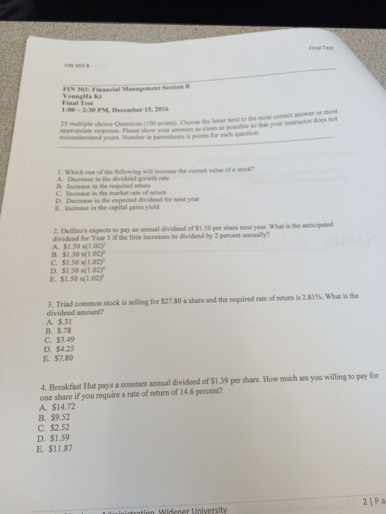 Solved FIN 303 B FIN 303: Financial Management Section B | Chegg.com