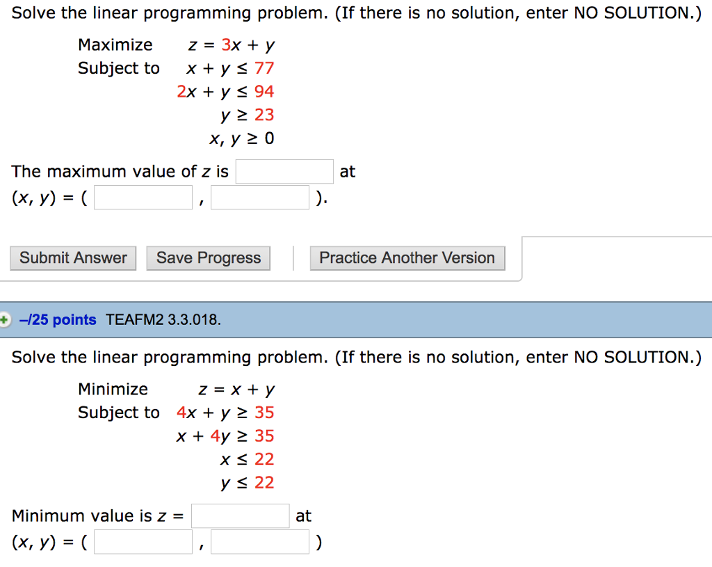 Solve the linear programming problem. (If there is no | Chegg.com