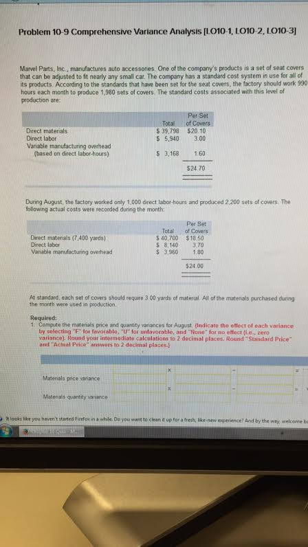 Solved Problem 10-9 Comprehensive Variance Analysis [l010-1, 
