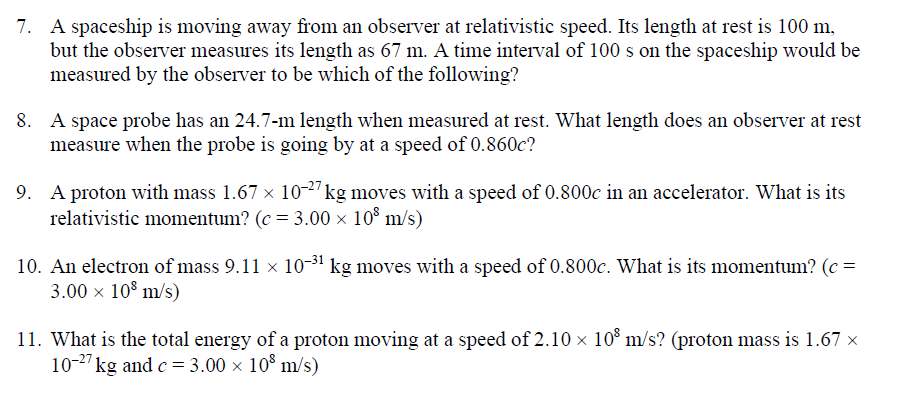 Solved 7. A spaceship is moving away from an observer at | Chegg.com