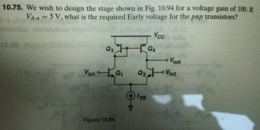 Solved 10.75. We wish to design the stage shown in Fig. | Chegg.com
