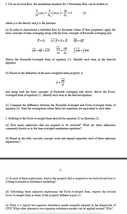 Solved For an inviscid flow, the momentum equation for a | Chegg.com