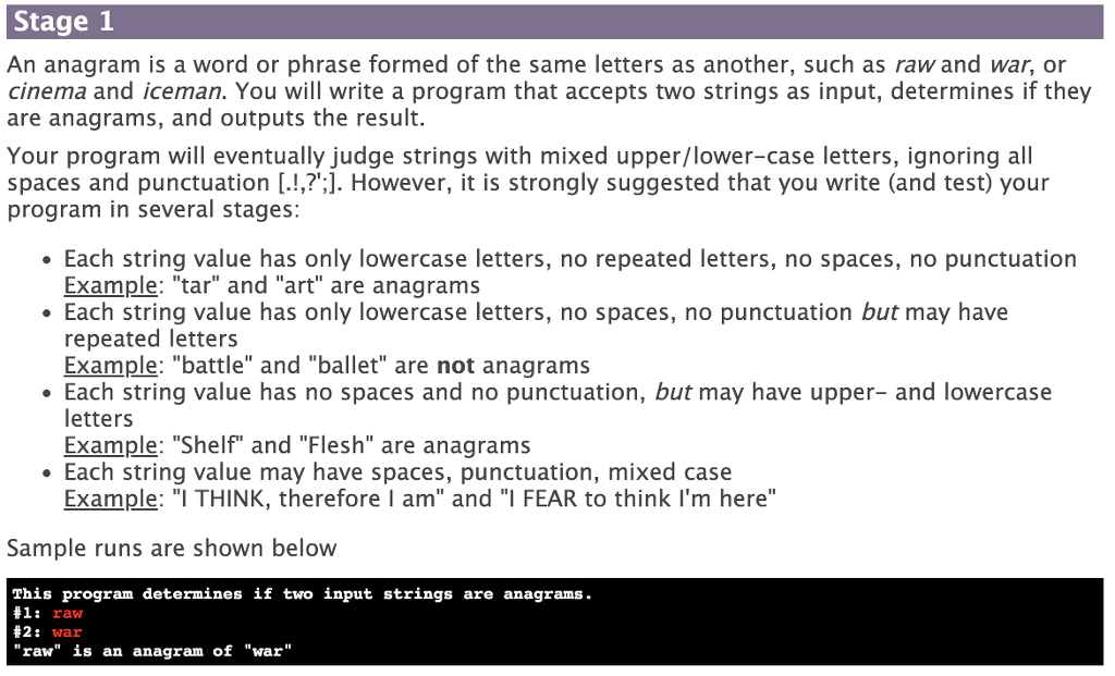 Stage 1 An anagram is a word or phrase formed of the | Chegg.com image.