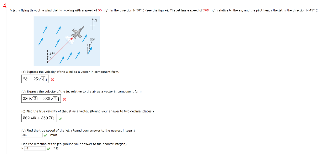 Solved 4. A jet is flying through a wind that is blowing | Chegg.com