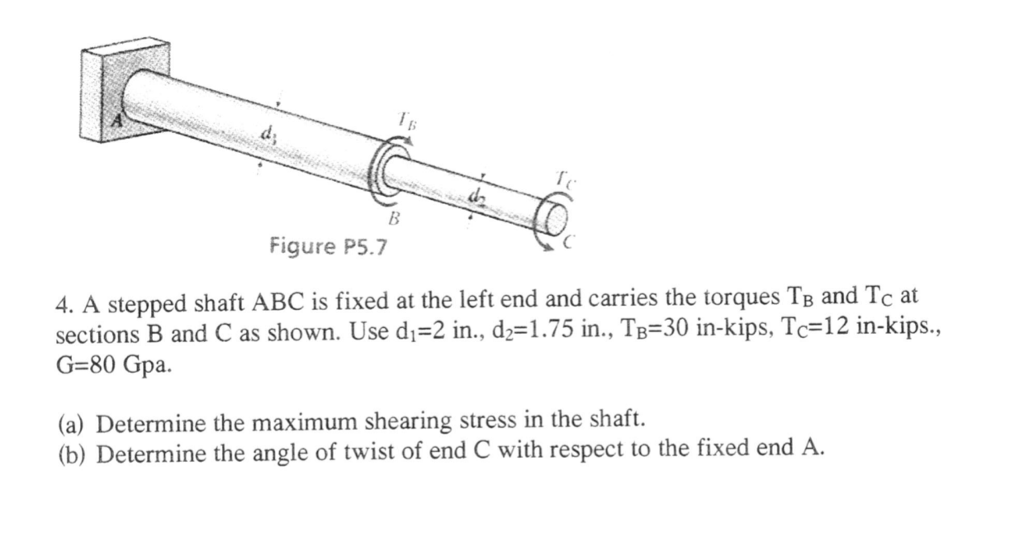 Solved A stepped shaft ABC is fixed at the left end and | Chegg.com