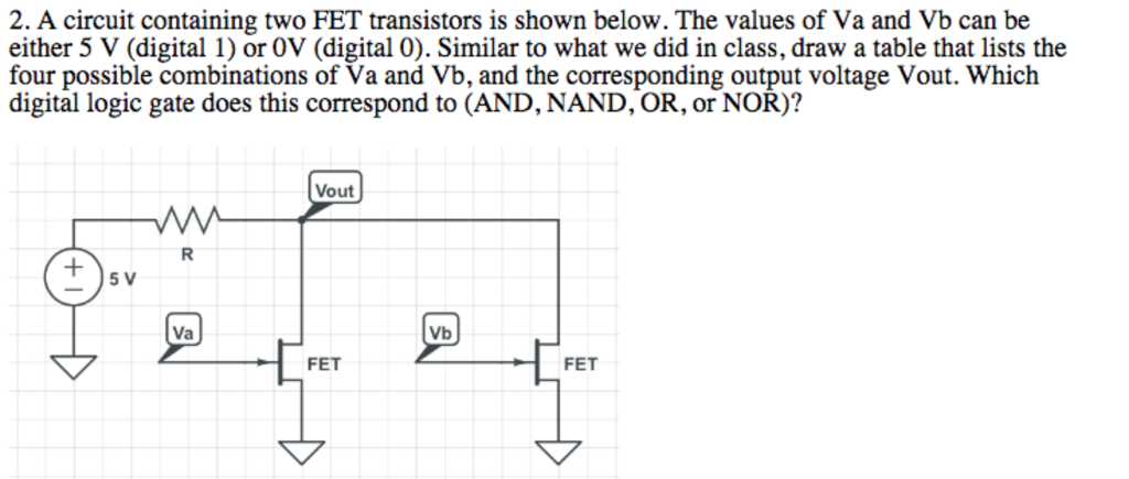 Solved 2. A circuit containing two FET transistors is shown | Chegg.com