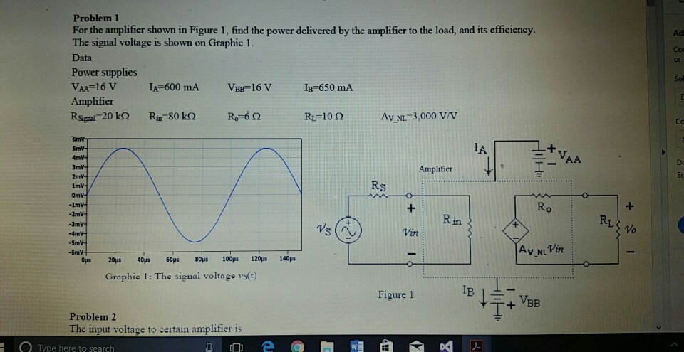 Solved Problem 1 For the amplifier shown in Figure 1, find | Chegg.com