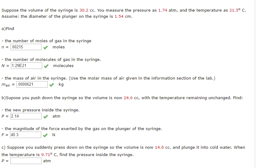 Solved Suppose the volume of the syringe is 30.2 cc. You