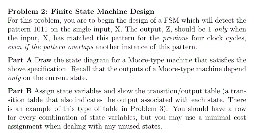 Solved Problem 2: Finite State Machine Design For this | Chegg.com