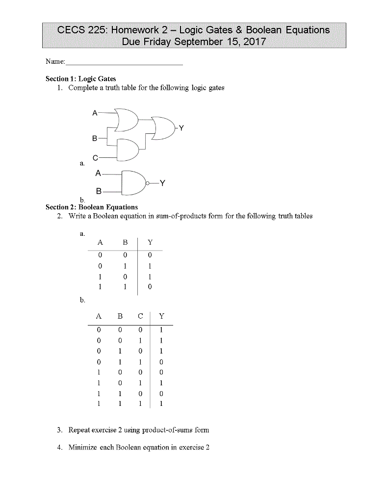 Solved CECS 225: Homework 2 Logic Gates & Boolean Equations | Chegg.com