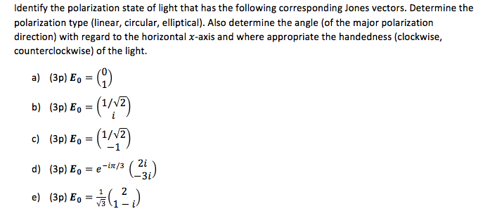 Solved Identify the polarization state of light that has the | Chegg.com