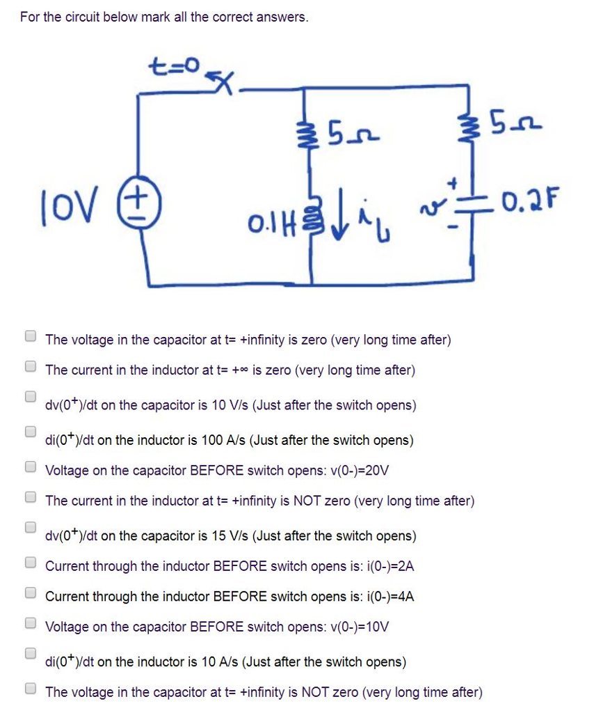 Solved For The Circuit Below Mark All Correct Answers 