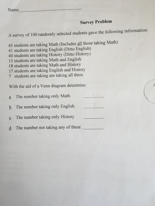Solved A survey of 100 randomly selected students gave the | Chegg.com