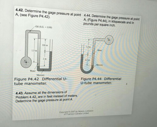Solved 4.42. Determine the gage pressure at point A, (see | Chegg.com