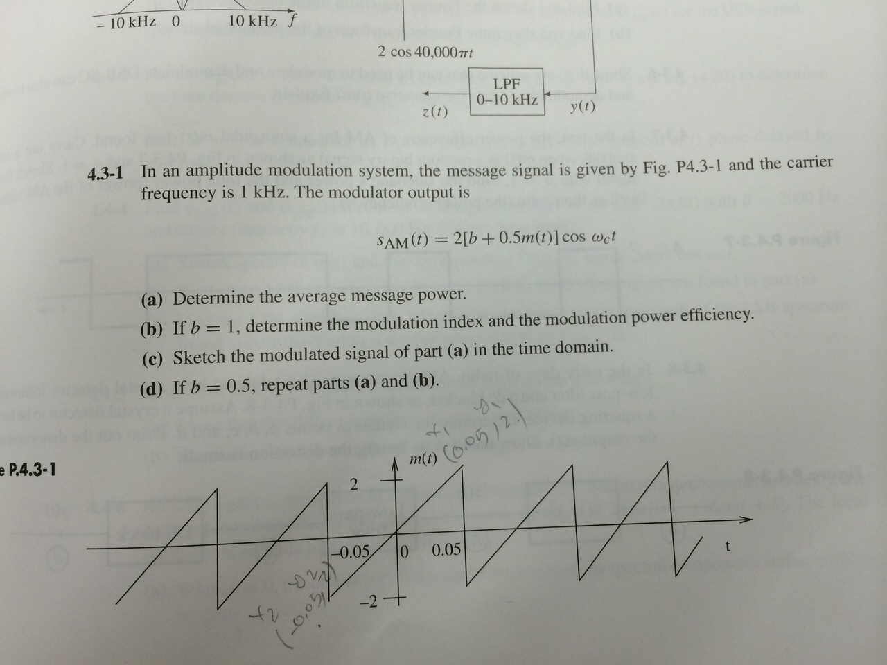 Solved 4.3-1 In An Amplitude Modulation System, The Message | Chegg.com