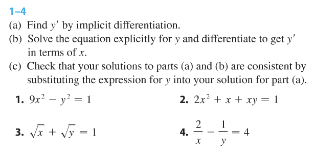 Solved 1-4 (a) Find Y' By Implicit Differentiation. (b) | Chegg.com