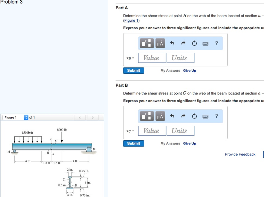 Solved Determine the shear stress at point B on the web of | Chegg.com