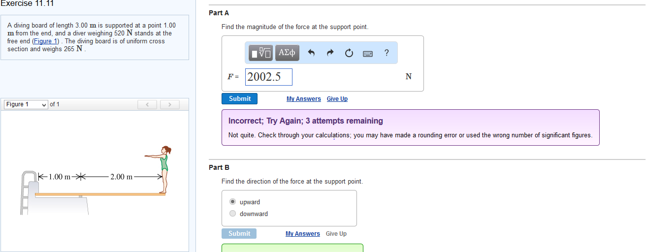 Solved A diving board of length 3.00 m is supported at a