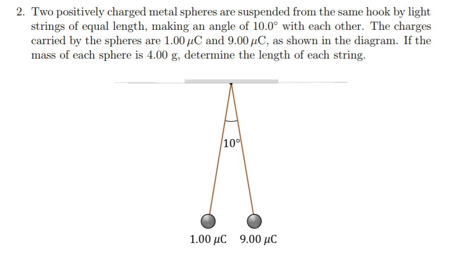 Solved 2. Two positively charged metal spheres are suspended