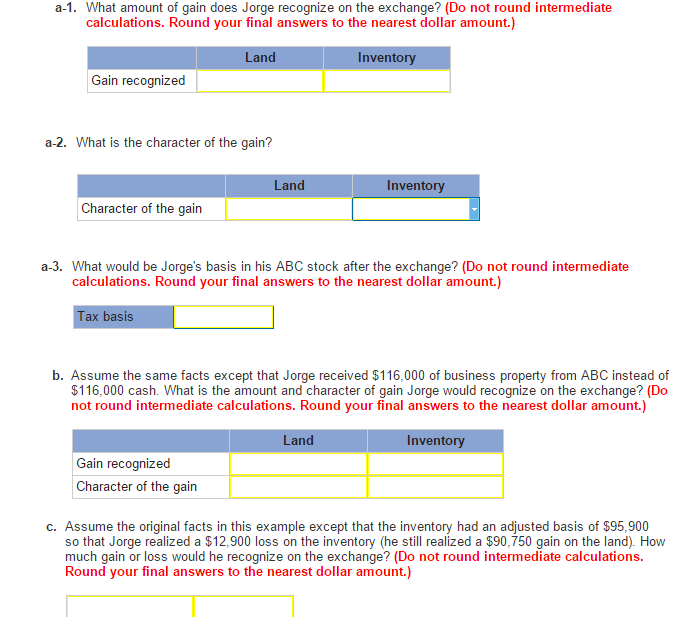 Solved contributed land he held as an investment (fair