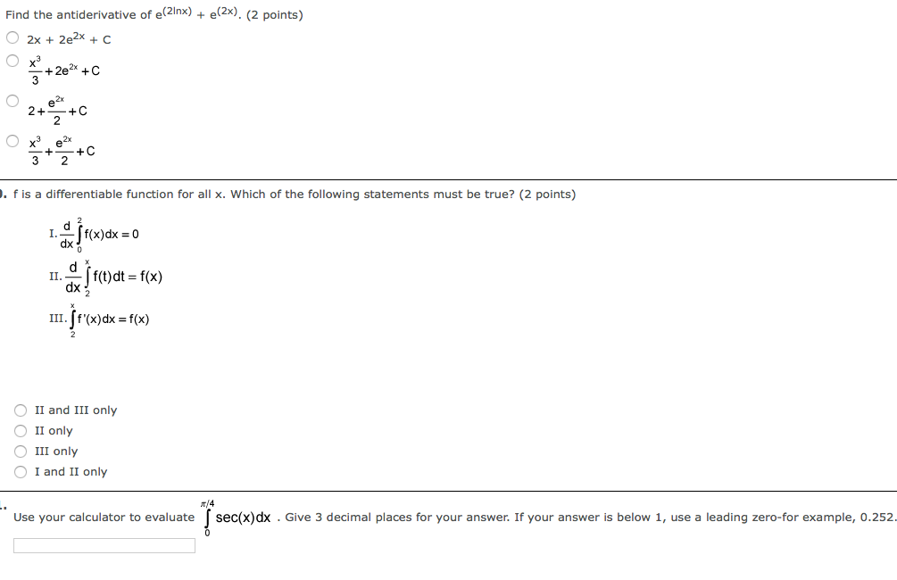 find the antiderivative of e 2lnx e 2x