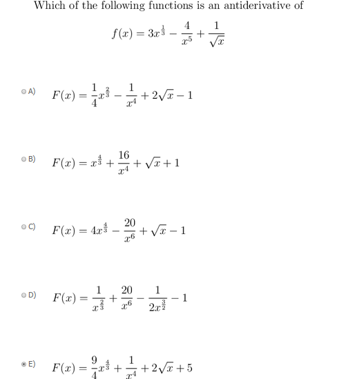 Solved Which Of The Following Functions Is An Antiderivative Chegg
