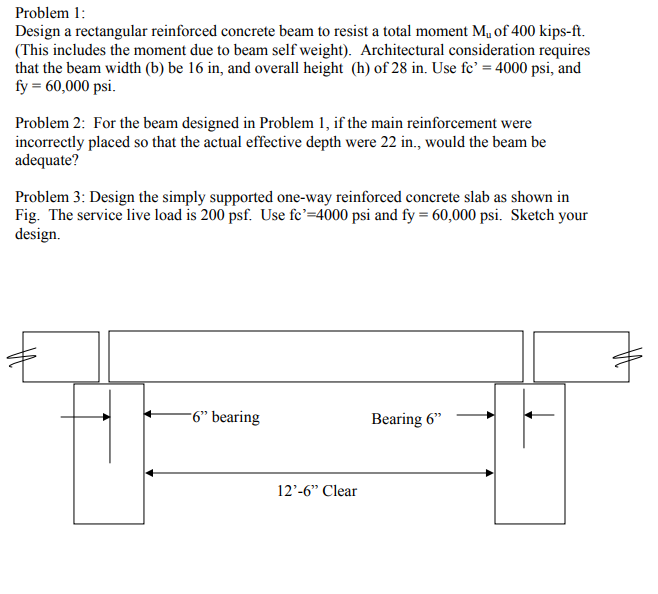 Solved Problem 1: Design A Rectangular Reinforced Concrete | Chegg.com